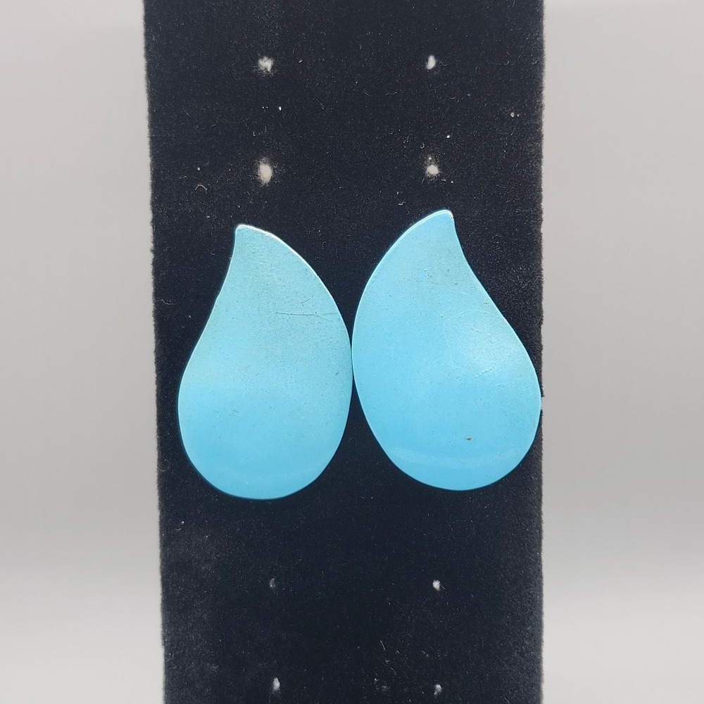 Turquoise Blue Teardrop Stud Earrings 1" Long Resin Fashion Jewelry Boho Studs